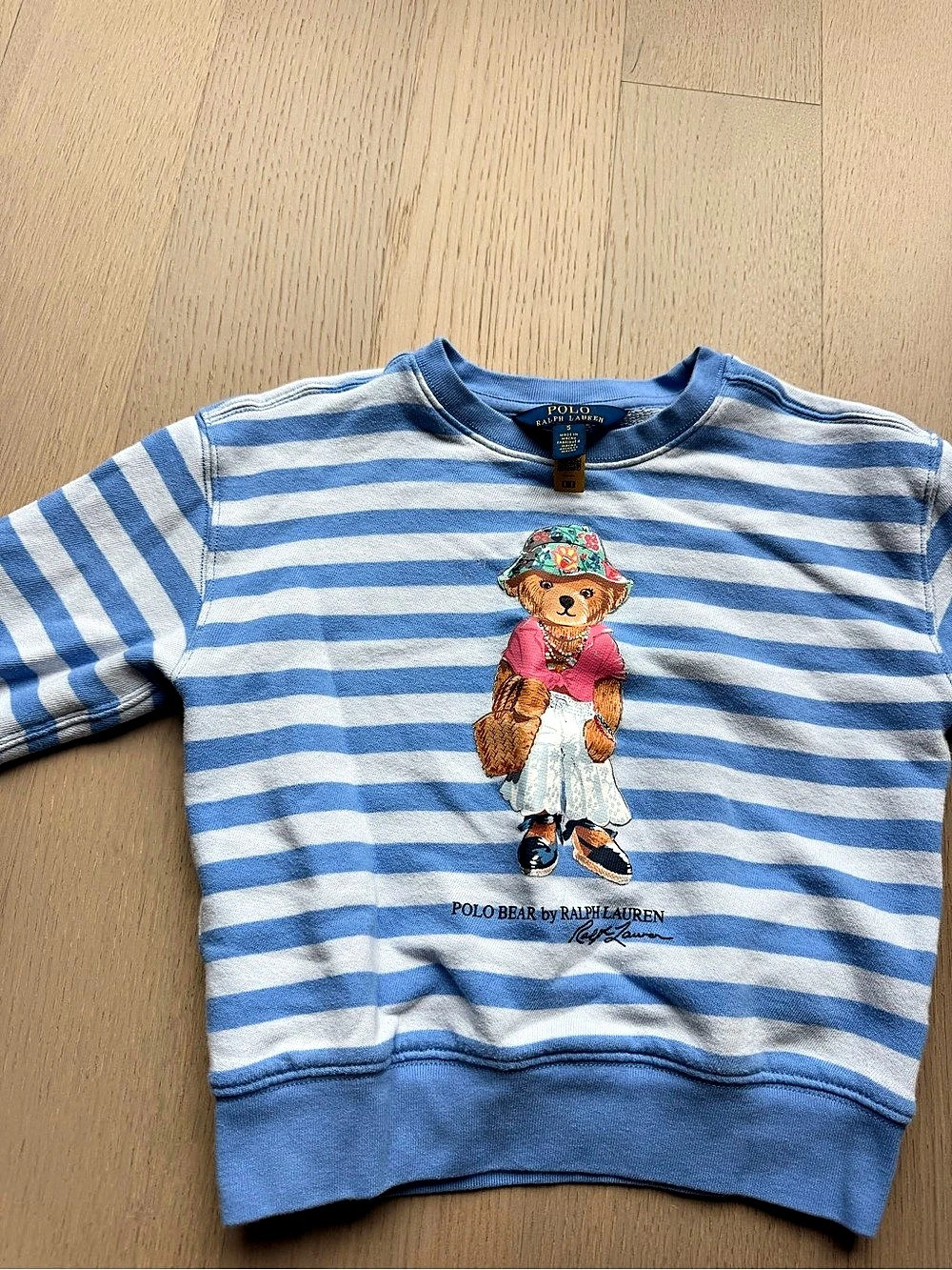 Polo Ralph Lauren Polo Bear Striped Sweatshirt in Blue & White Size 5